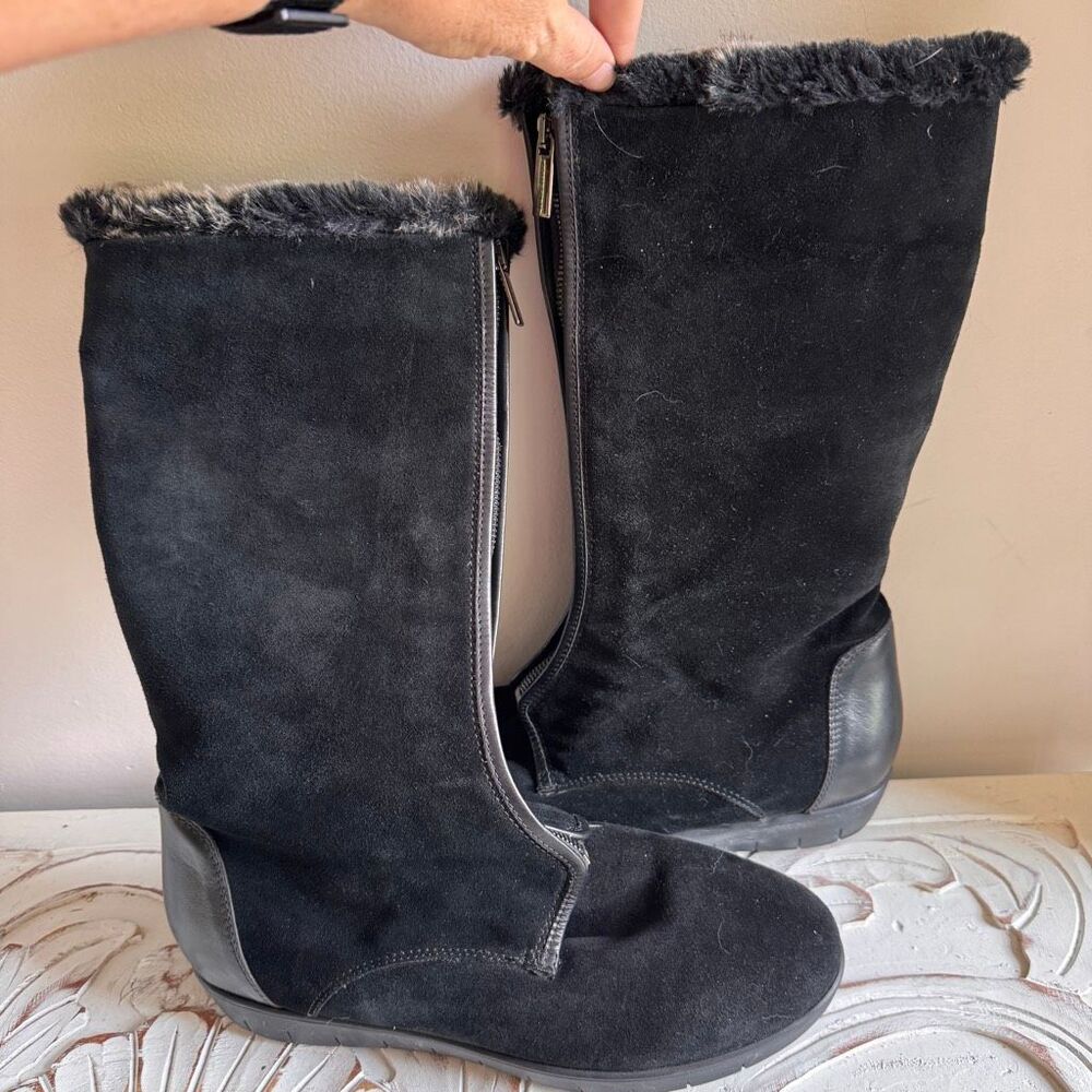 Aquatalia waterproof suede and leather faux fur boots black women’s size 9.5